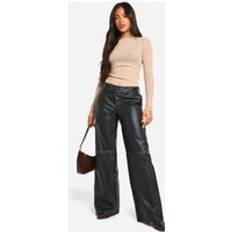 Pleather Clothing boohoo Womens Vintage Washed Pu Low Rise Straight Leg Trouser - Black