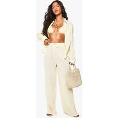 M Swimsuit Cover-Ups & Sarong Wraps boohoo Womens Crinkle Cotton Beach Trousers - Yellow