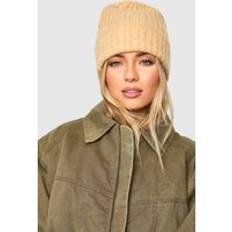 Beanies boohoo Womens Chunky Ribbed Knit Beanie - Beige