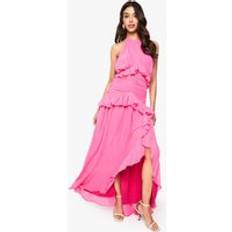 boohoo Womens Halterneck Chiffon Ruffle Detail Maxi Dress - Pink