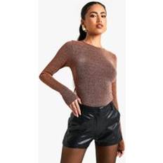 Orange Bodysuits boohoo Womens Christmas Metallic Knit Crew Neck Bodysuit - Orange