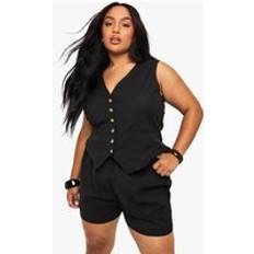 Black Suits boohoo Womens Plus Linen Look Waistcoat And Shorts Set - Black