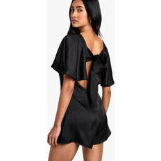 Boat Neck Jumpsuits & Overalls boohoo Womens Tie Back Angel Sleeve Playsuit - Black