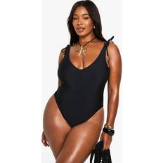 Sleeveless Swimsuits boohoo Womens Plus Feather Charm Backless Swimsuit - Black