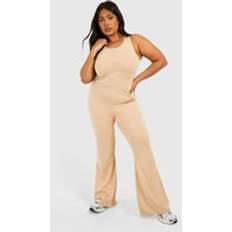 Flare Jumpsuits & Overalls boohoo Womens Plus Strappy Cotton Yoga Unitard - Beige