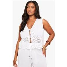 Cotton Vests boohoo Womens Plus Broderie Tie Front Waistcoat - White