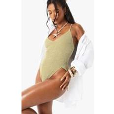 Green - Sportswear Garment Swimsuits boohoo Womens Textured Stripe Scoop Swimsuit - Green