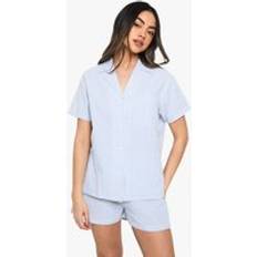 Boohoo Sleepwear boohoo Womens Seersucker Stripe Short Sleeve Shirt & Shorts Pyjama Set - Blue