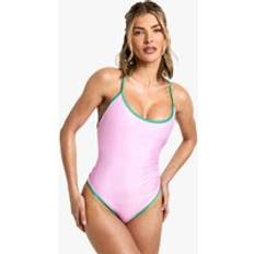 Pink - Sportswear Garment Swimsuits boohoo Womens Contrast Binding Strappy Swimsuit - Pink