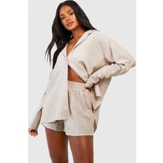 boohoo Womens Cotton Tonal Pinstripe Pyjama Short - Beige