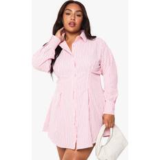 Pink - Shirt Dresses boohoo Womens Plus Stripe Cinched Shirt Dress - Pink