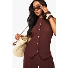 Cotton Vests boohoo Womens Crinkle Textured Waistcoat - Brown