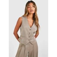 Beige Vests boohoo Womens Mock Horn Fitted Waistcoat - Beige