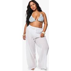 Cotton - Women Swimwear boohoo Womens Plus Beaded Cotton Beach Trousers - White
