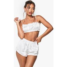 Satin Pyjamas boohoo Womens Bridal Satin Frill Pyjama Shorts - White