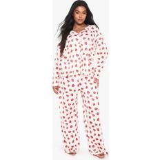 boohoo Womens Plus Strawberry Print Shirt And Trouser Set - Red