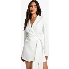 White - Wrap Dresses boohoo Womens Wrap Drape Front Tailored Blazer Dress - White