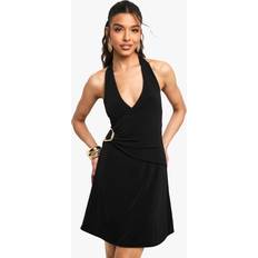 Black - Wrap Dresses boohoo Womens Halter Neck Trim Detail Wrap Mini Dress - Black