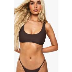Solid Colours Bikini Tops boohoo Womens Fuller Bust Scoop Bikini Top - Brown