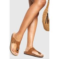 Beige Slides boohoo Womens Toe Post Footbed Slider - Beige