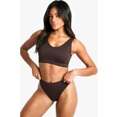 Boohoo Women Knickers boohoo Womens Seem Free Rib Scallop Edge Brief - Brown