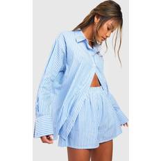 Boohoo Sleepwear boohoo Womens Cotton Pinstripe Pyjama Short - Blue