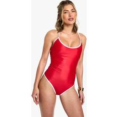 Red - Sportswear Garment Swimsuits boohoo Womens Contrast Binding Strappy Swimsuit - Red
