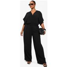 boohoo Womens Plus Blouson Sleeve Wide Leg Jumpsuit - Black