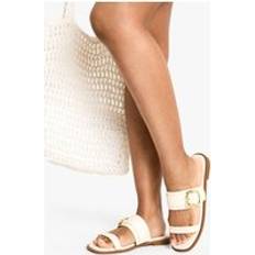 Beige - Women Slides boohoo Womens Double Strap Metal Hardware Detail Slider - Cream