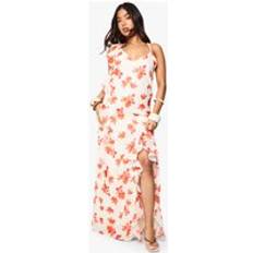 Long Dresses - White boohoo Womens Petite Floral Cowl Neck Backless Maxi Dress - White