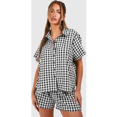 Checkered - Women Underwear boohoo Womens Gingham Short Sleeve Shirt & Shorts Pyjama Set - Black