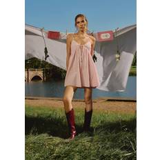Short Dresses - Stripes boohoo Womens Pinstripe Tie Front Mini Swing Dress - Pink