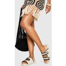 White Sandals boohoo Womens Wide Fit Crochet Contrast Binding Double Strap Footbed Sandals - White