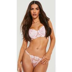 Boohoo Women Lingerie Sets boohoo Womens Embroidery Mesh Bra And Thong Set - Pink