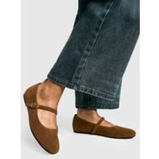 Brown Low Shoes boohoo Womens Faux Suede Mary Jane Ballet Flats - Brown