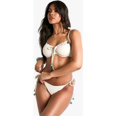Boohoo Bikini Sets boohoo Womens Resin Stone Trim Underwired Bikini Top & Tie Side Bikini Bottoms Set - Beige