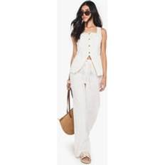 boohoo Womens Linen Look Square Neck Waistcoat And Tailored Wide Leg Trousers - Ecru