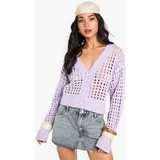 Boohoo Cardigans boohoo Womens Crochet Knitted Button Down Cardigan - Purple