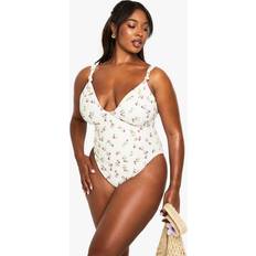 boohoo Womens Plus Printed Knotted Swimsuit - White