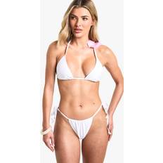 White - Women Bikini Sets boohoo Womens Orchid Flower Trim Triangle Bikini Top & Tanga Tie Side Bikini Bottoms Set - White