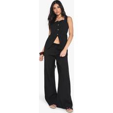 Boohoo Suits boohoo Womens Linen Look Square Neck Waistcoat And Tailored Wide Leg Trousers - Black