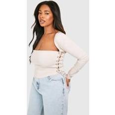 Boohoo Women Shapewear & Under Garments boohoo Womens Plus Bengaline Lace Up Square Neck Corset Top - Beige