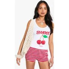 M Tank Tops boohoo Womens Sweet Cherry Graphic Rib Vest Vest Top - White