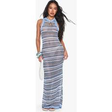 Blue - Women Swimsuit Cover-Ups & Sarong Wraps boohoo Womens Stripe Crochet Beach Maxi Dress - Blue