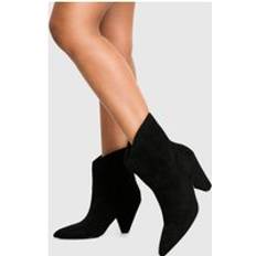 Black Ankle Boots boohoo Womens Cone Heel Pointed Ankle Boots - Black