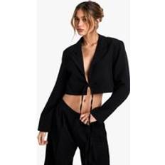 Boohoo M Blazers boohoo Womens Tailored Woven Cropped Belted Blazer - Black