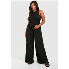 boohoo Womens Plus Woven Drawstring Wide Leg Trouser - Black