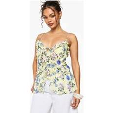 Yellow Tank Tops boohoo Womens Woven Floral Print Ruffle Cami - Yellow