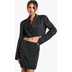 Grey Skirts boohoo Womens Tailored Pinstripe Pocket Detail Mini Skirt - Charcoal