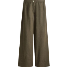 Gröna - Viskos Byxor H&M Linen Blend Trousers - Dark khaki green
